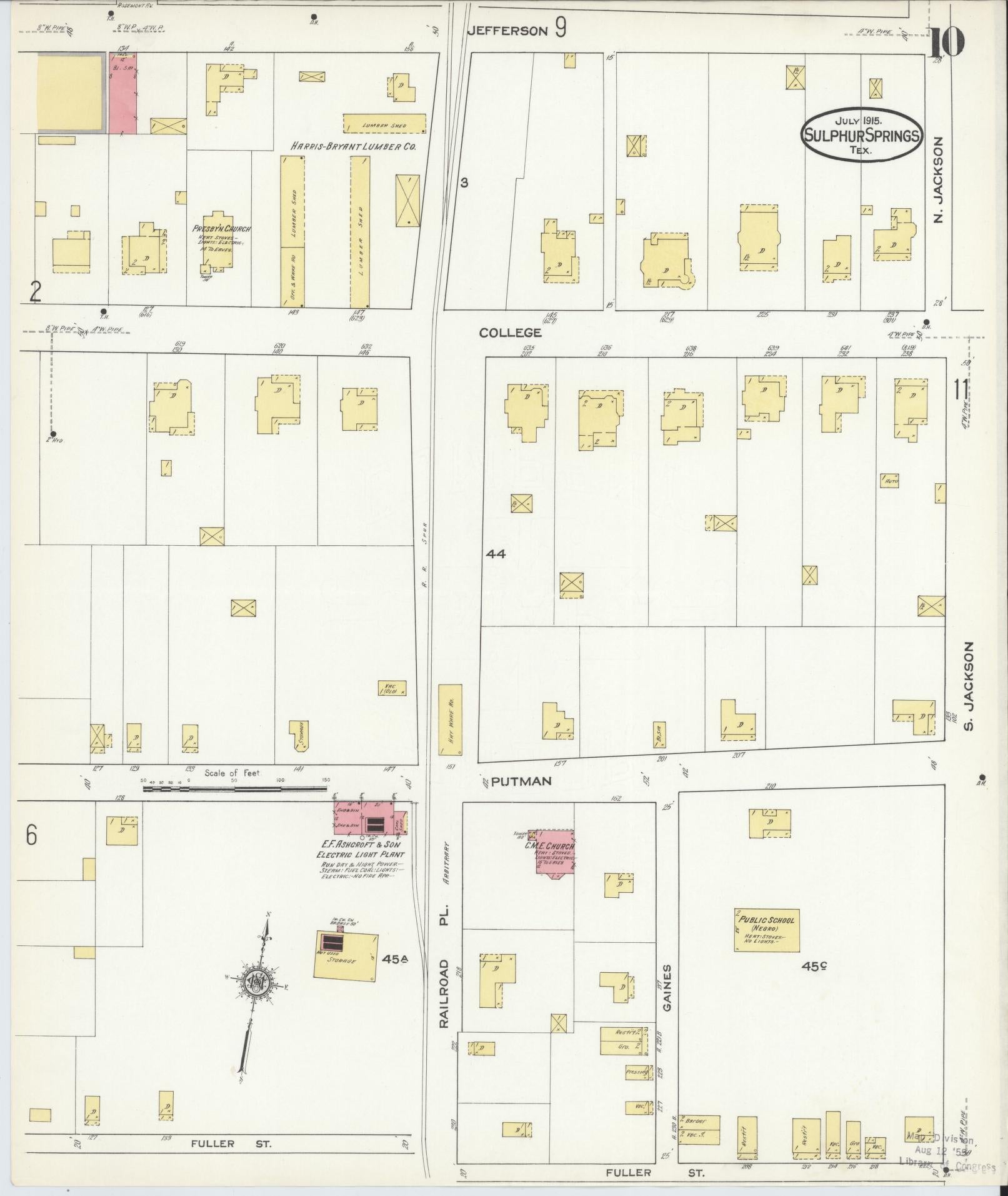 Sanborn Fire Insurance Map from Sulphur Springs, Hopkins County, Texas (1915), Sheet #0010 - Complete Map Set gallery image, historic Sanborn map, vintage wall art, Texas Texas