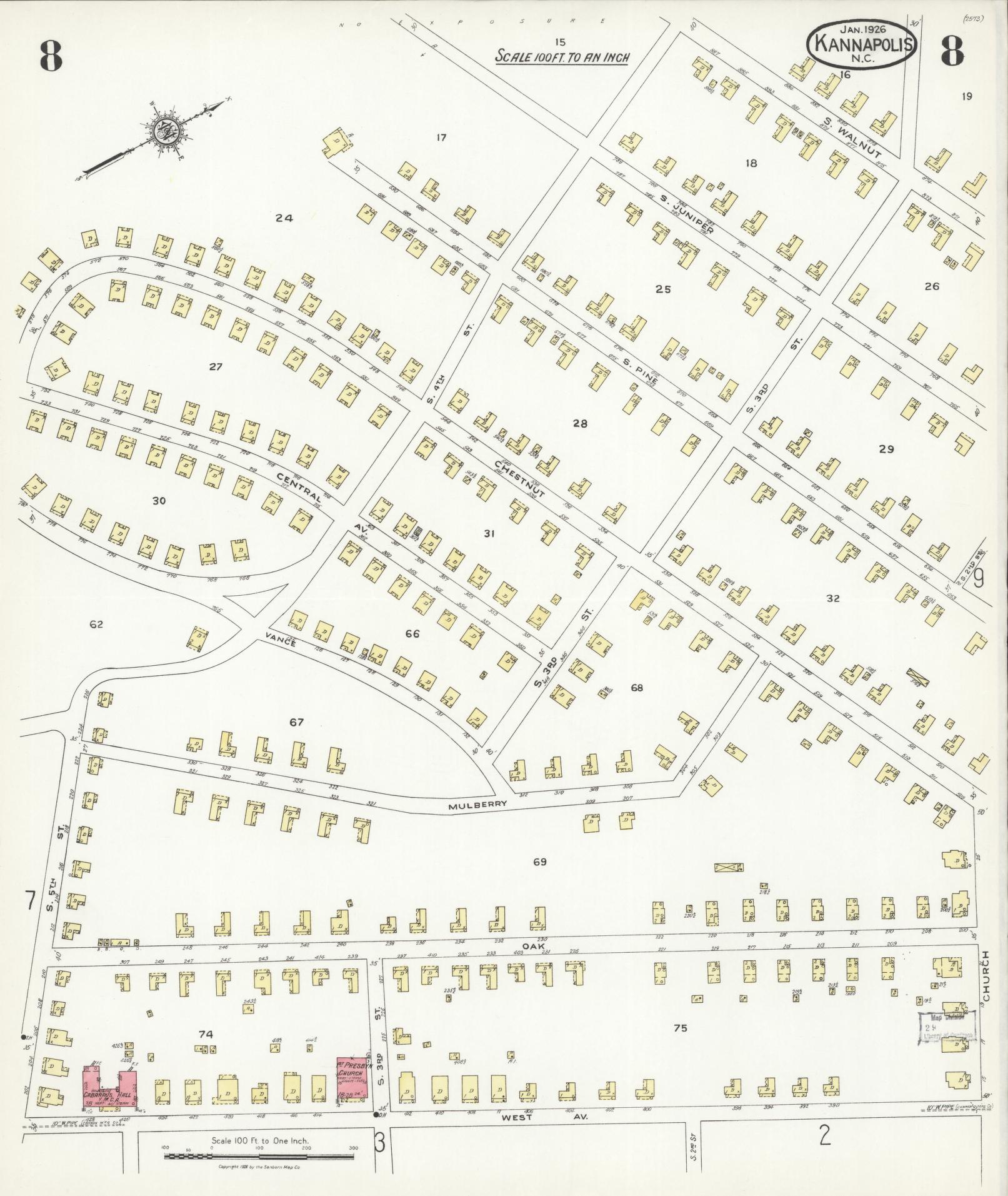 Sanborn Fire Insurance Map from Kannapolis, Rowan And Cabarrus Counties, North Carolina (1926), Sheet #0008 - Complete Map Set gallery image, historic Sanborn map, vintage wall art, North Carolina North Carolina