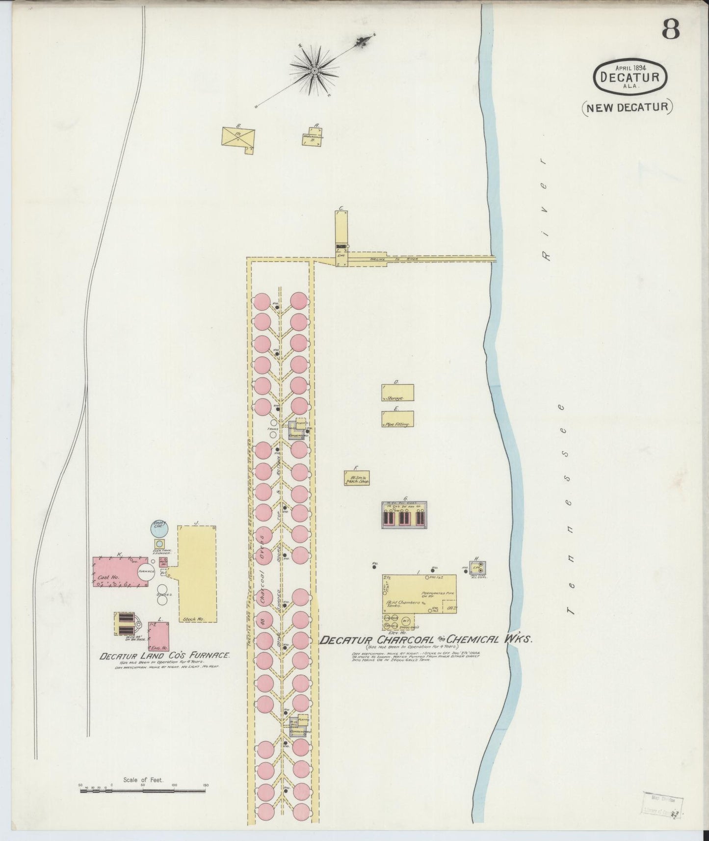 Sanborn Fire Insurance Map from Decatur, Morgan County, Alabama (1894), Sheet #0008 - Complete Map Set gallery image, historic Sanborn map, vintage wall art, Alabama Alabama