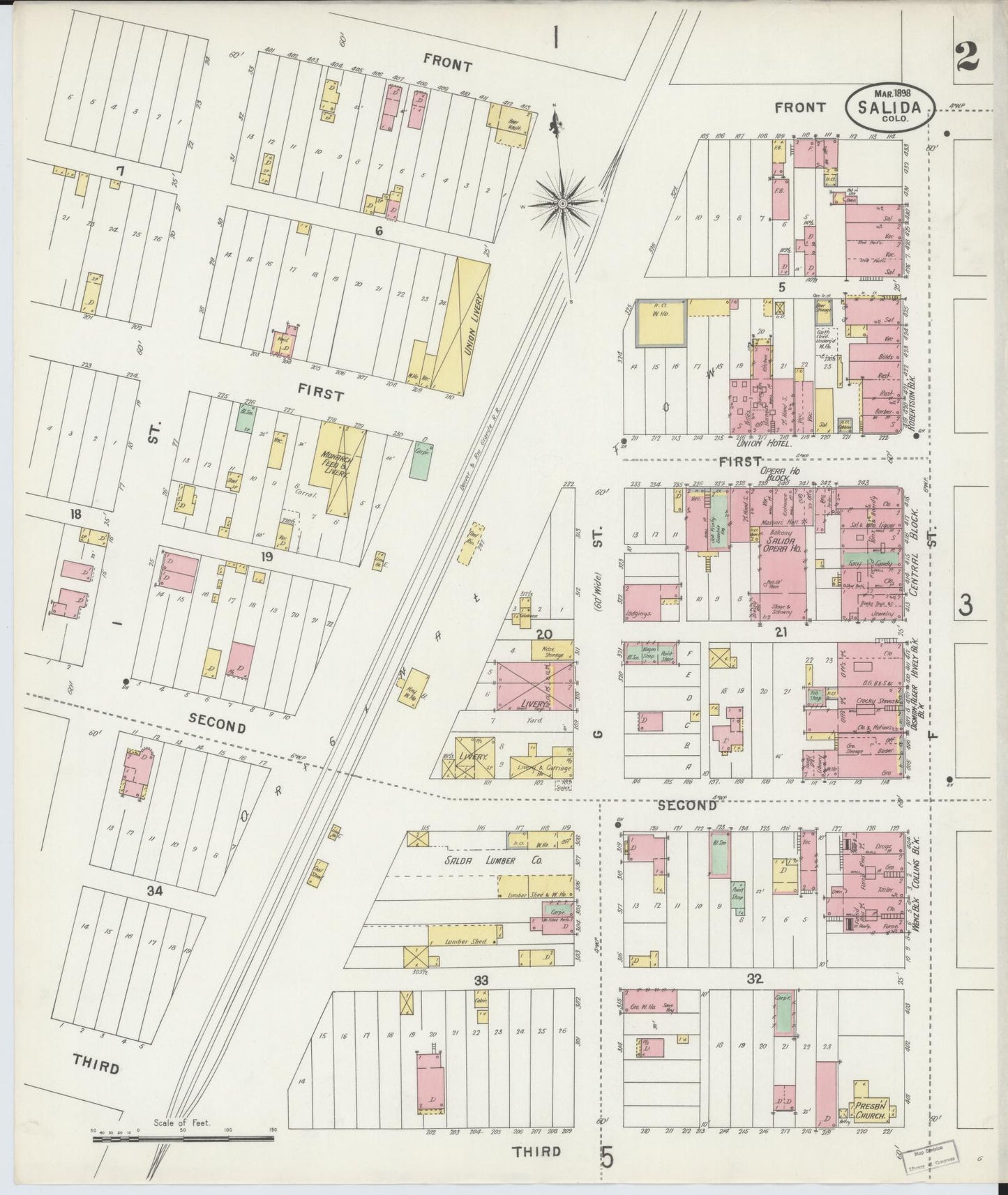 Sanborn Fire Insurance Map from Salida, Chaffee County, Colorado (1898), Sheet #0002 - Complete Map Set gallery image, historic Sanborn map, vintage wall art, Colorado Colorado