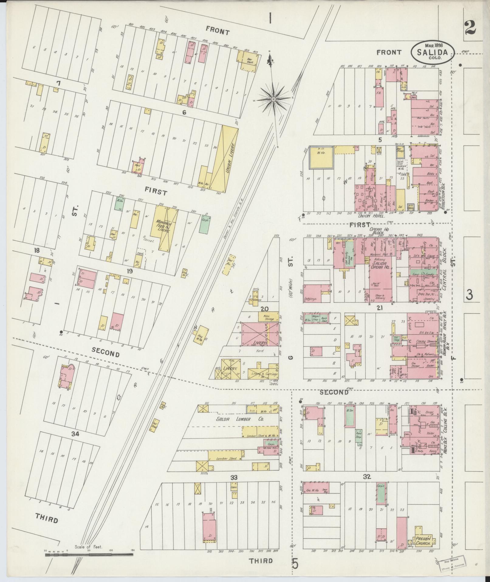 Sanborn Fire Insurance Map from Salida, Chaffee County, Colorado (1898), Sheet #0002 - Complete Map Set gallery image, historic Sanborn map, vintage wall art, Colorado Colorado