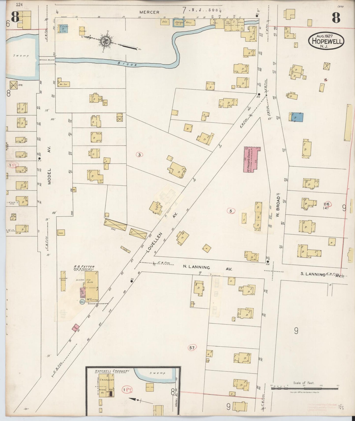 Sanborn Fire Insurance Map from Hopewell, Mercer County, New Jersey (1935), Sheet #0008 - Complete Map Set gallery image, historic Sanborn map, vintage wall art, New Jersey New Jersey