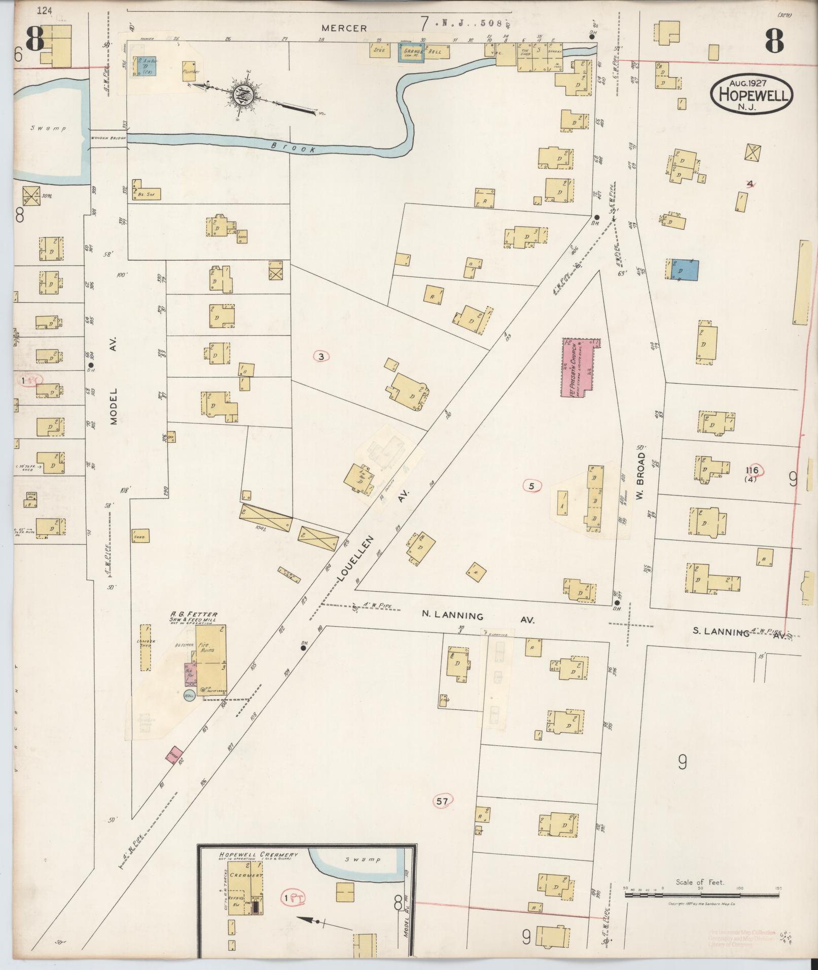 Sanborn Fire Insurance Map from Hopewell, Mercer County, New Jersey (1935), Sheet #0008 - Complete Map Set gallery image, historic Sanborn map, vintage wall art, New Jersey New Jersey