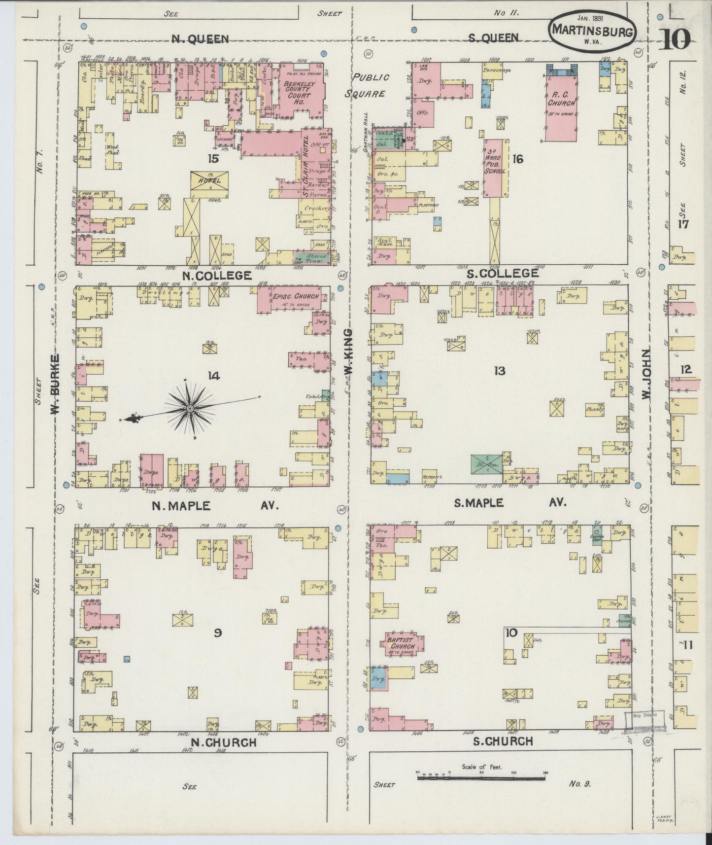 Sanborn Fire Insurance Map from Martinsburg, Berkeley County, West Virginia (1891), Sheet #0010 - Complete Map Set gallery image, historic Sanborn map, vintage wall art, West Virginia West Virginia