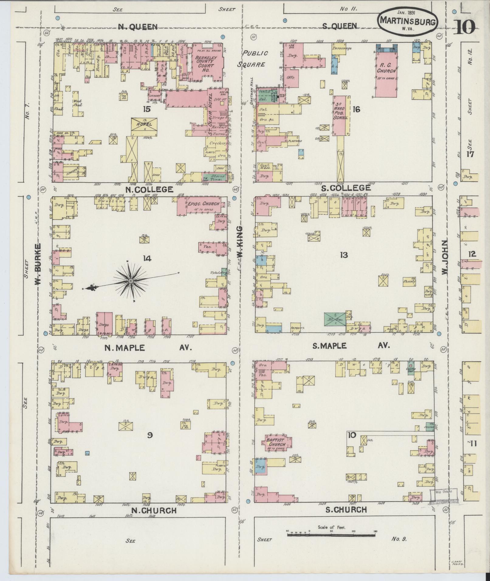 Sanborn Fire Insurance Map from Martinsburg, Berkeley County, West Virginia (1891), Sheet #0010 - Complete Map Set gallery image, historic Sanborn map, vintage wall art, West Virginia West Virginia