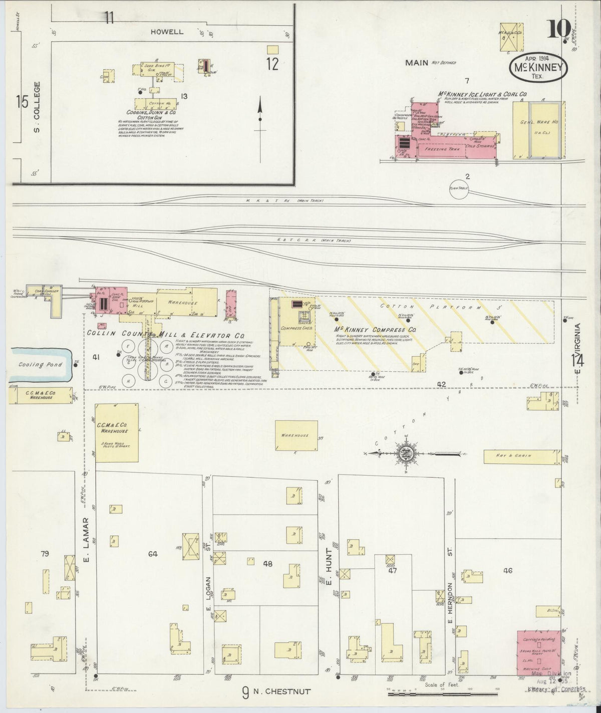 Sanborn Fire Insurance Map from McKinney, Collin County, Texas (1914), Sheet #0010 - Historic Sanborn Fire Insurance Map Print, vintage old map wall art, antique decor, genealogy gift, Texas Texas map