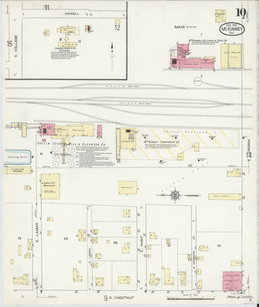Sanborn Fire Insurance Map from McKinney, Collin County, Texas (1914), Sheet #0010 - Historic Sanborn Fire Insurance Map Print, vintage old map wall art, antique decor, genealogy gift, Texas Texas map