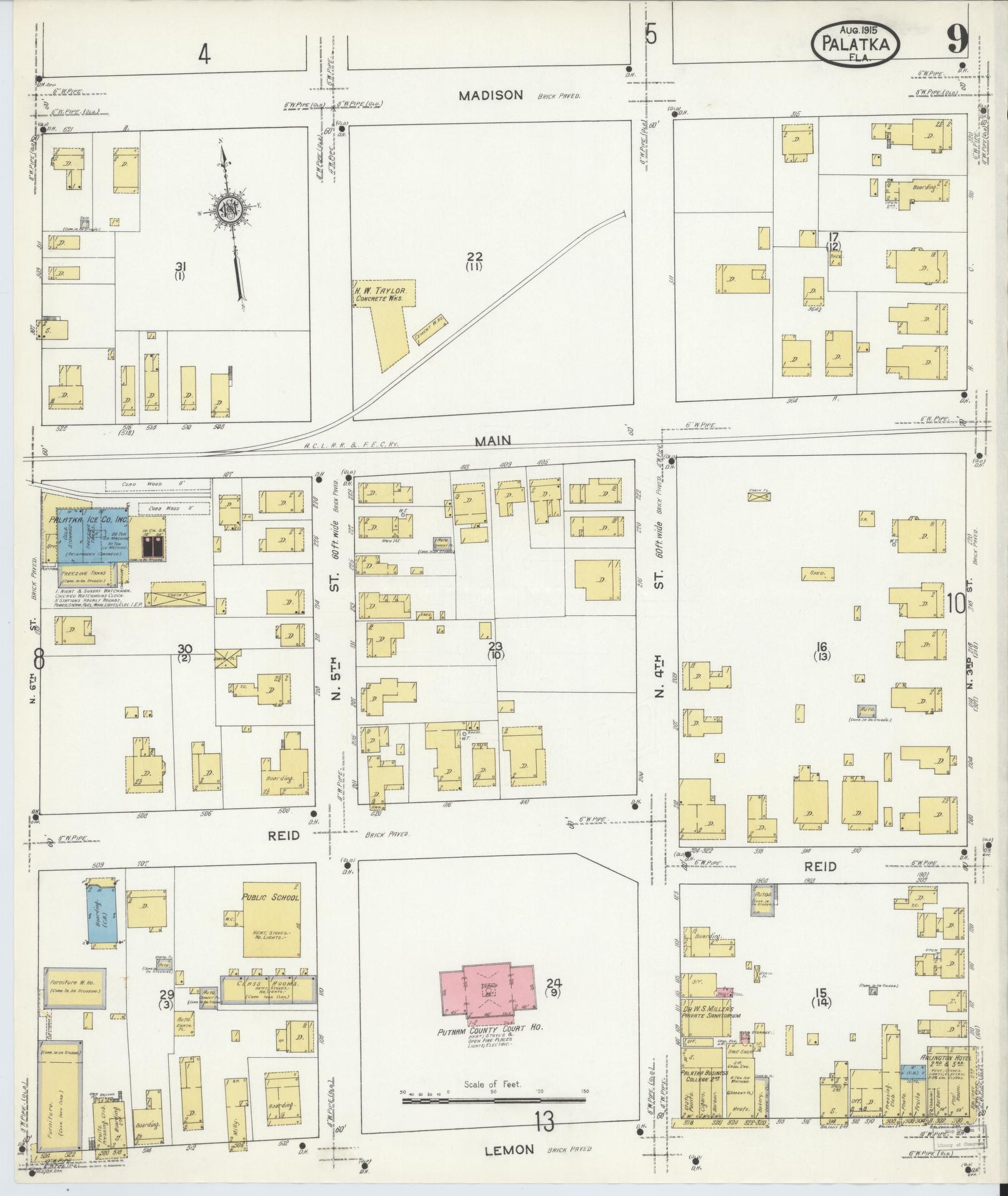 Sanborn Fire Insurance Map from Palatka, Putnam County, Florida (1915), Sheet #0009 - Complete Map Set gallery image, historic Sanborn map, vintage wall art, Florida Florida