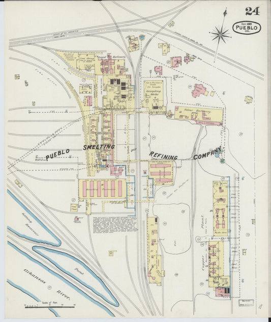Sanborn Fire Insurance Map from Pueblo, Pueblo County, Colorado (1889), Sheet #0024 - Historic Sanborn Fire Insurance Map Print, vintage old map wall art, antique decor, genealogy gift, Colorado Colorado map