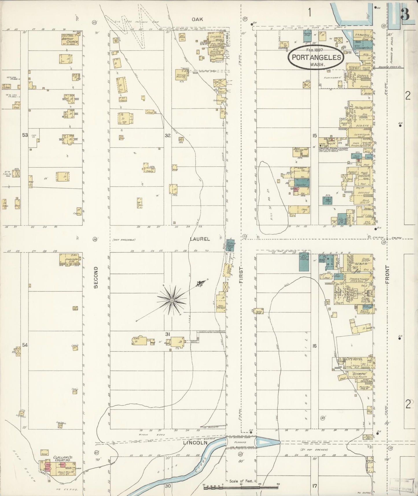 Sanborn Fire Insurance Map from Port Angeles, Clallam County, Washington (1897), Sheet #0003 - Complete Map Set gallery image, historic Sanborn map, vintage wall art, Washington Washington