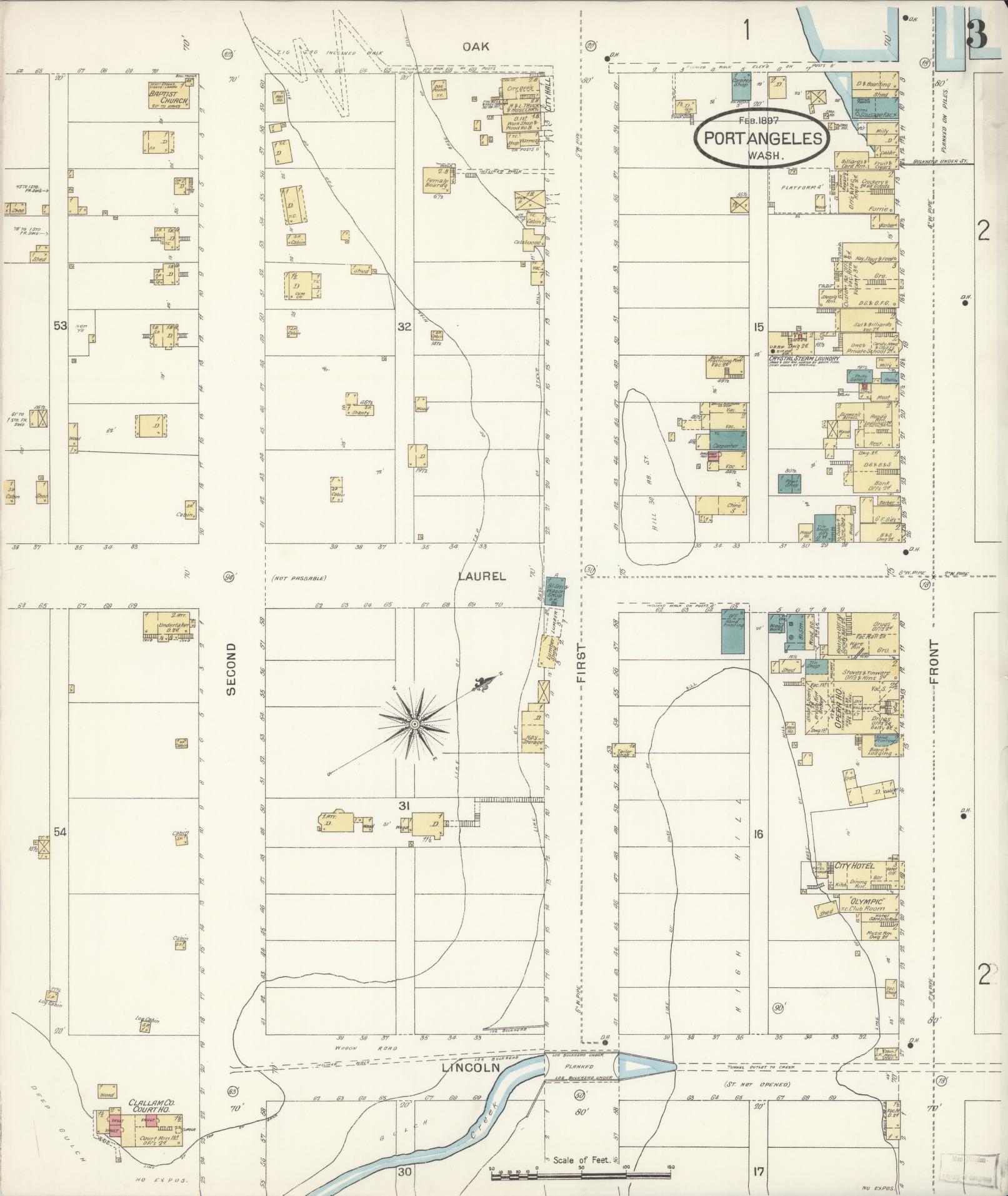 Sanborn Fire Insurance Map from Port Angeles, Clallam County, Washington (1897), Sheet #0003 - Complete Map Set gallery image, historic Sanborn map, vintage wall art, Washington Washington