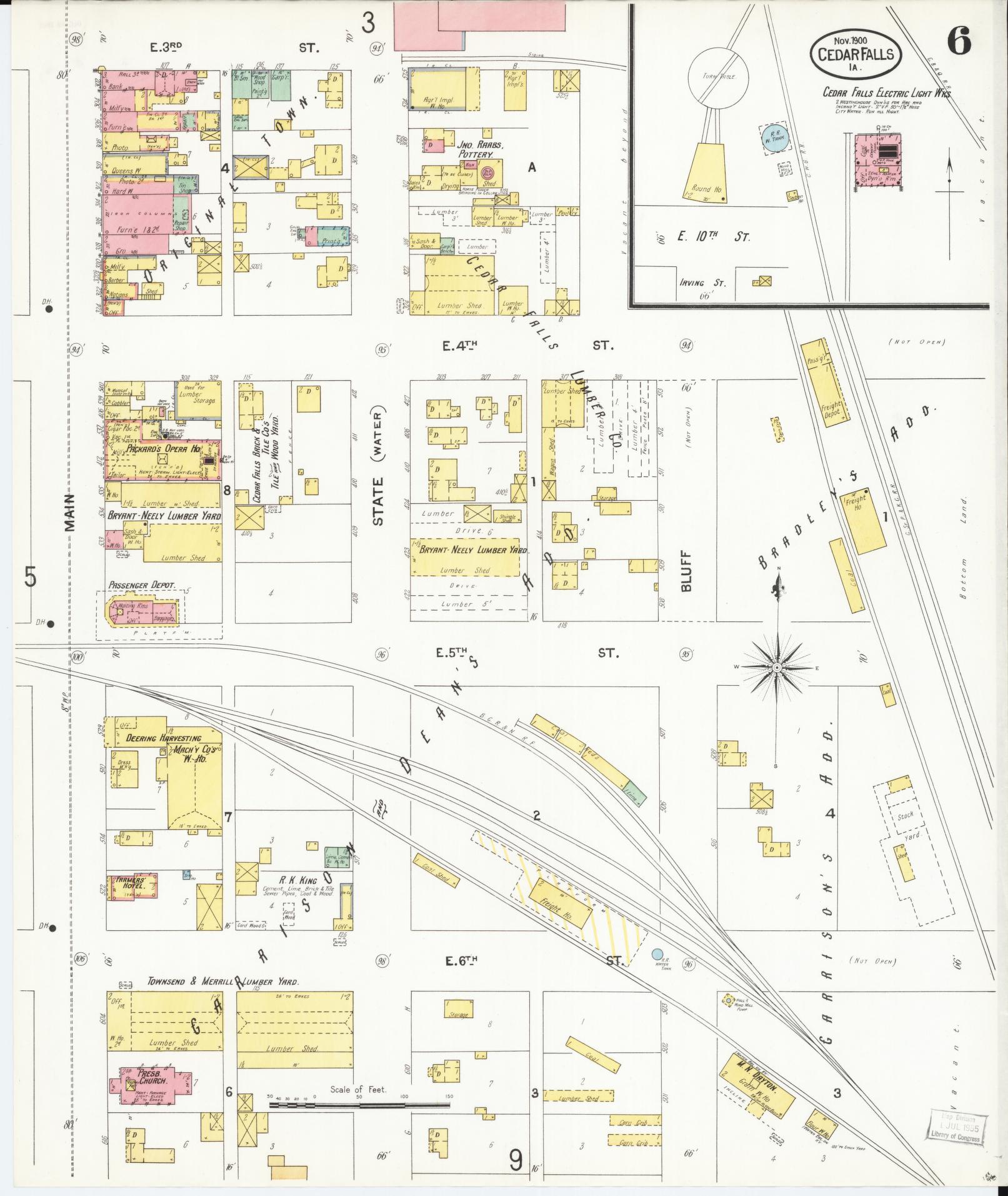 Sanborn Fire Insurance Map from Cedar Falls, Black Hawk County, Iowa (1900), Sheet #0006 - Historic Sanborn Fire Insurance Map Print, vintage old map wall art
