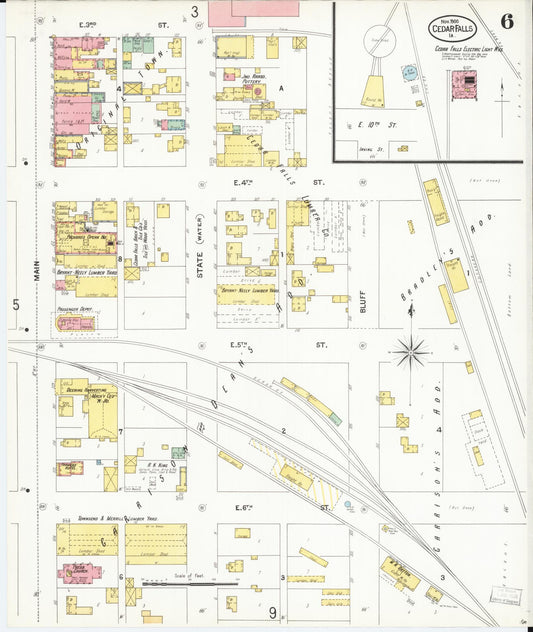 Sanborn Fire Insurance Map from Cedar Falls, Black Hawk County, Iowa (1900), Sheet #0006 - Historic Sanborn Fire Insurance Map Print, vintage old map wall art