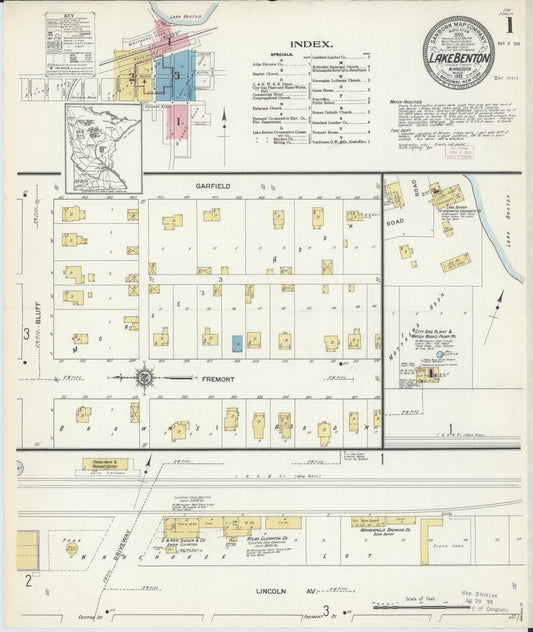 Sanborn Fire Insurance Map from Lake Benton, Lincoln County, Minnesota (1913), Sheet #0001 - Complete Map Set gallery image, historic Sanborn map, vintage wall art, Minnesota Minnesota