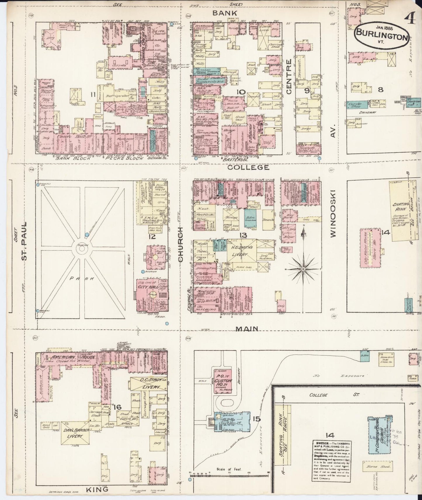 Sanborn Fire Insurance Map from Burlington, Chittenden County, Vermont (1885), Sheet #0004 - Complete Map Set gallery image, historic Sanborn map, vintage wall art, Vermont Vermont