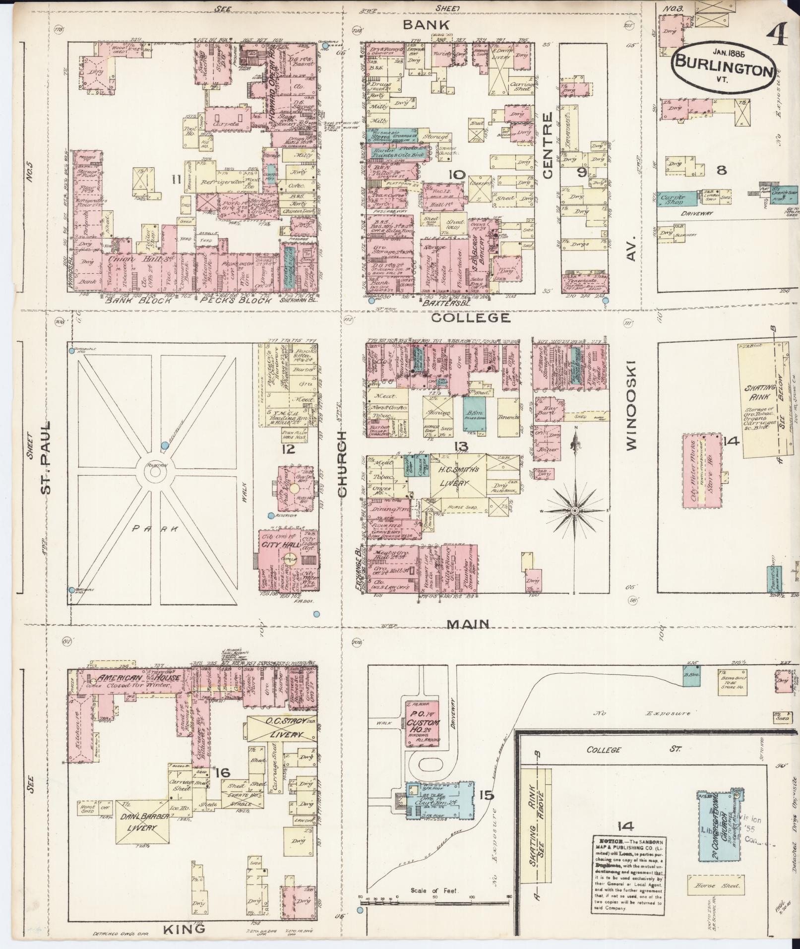 Sanborn Fire Insurance Map from Burlington, Chittenden County, Vermont (1885), Sheet #0004 - Complete Map Set gallery image, historic Sanborn map, vintage wall art, Vermont Vermont