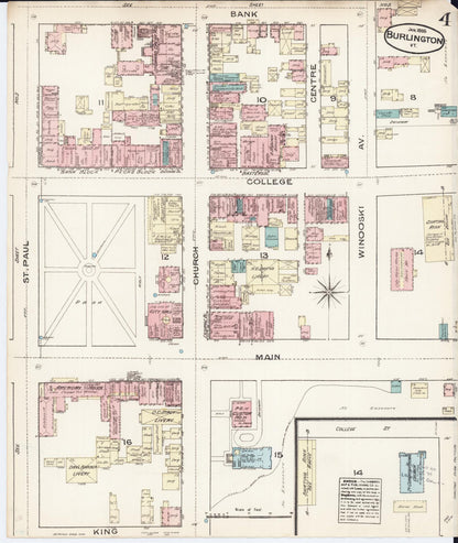 Sanborn Fire Insurance Map from Burlington, Chittenden County, Vermont (1885), Sheet #0004 - Complete Map Set gallery image, historic Sanborn map, vintage wall art, Vermont Vermont