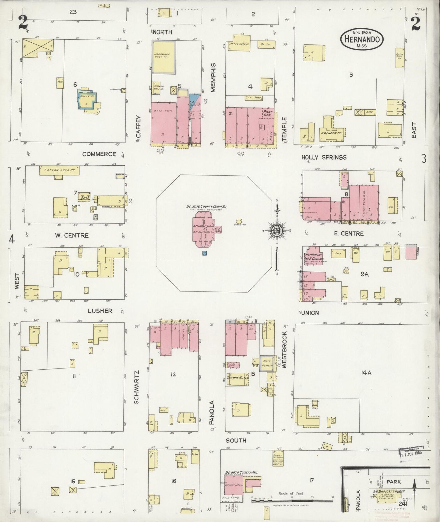 Sanborn Fire Insurance Map from Hernando, De Soto County, Mississippi (1925), Sheet #0002 - Complete Map Set gallery image, historic Sanborn map, vintage wall art, Mississippi Mississippi