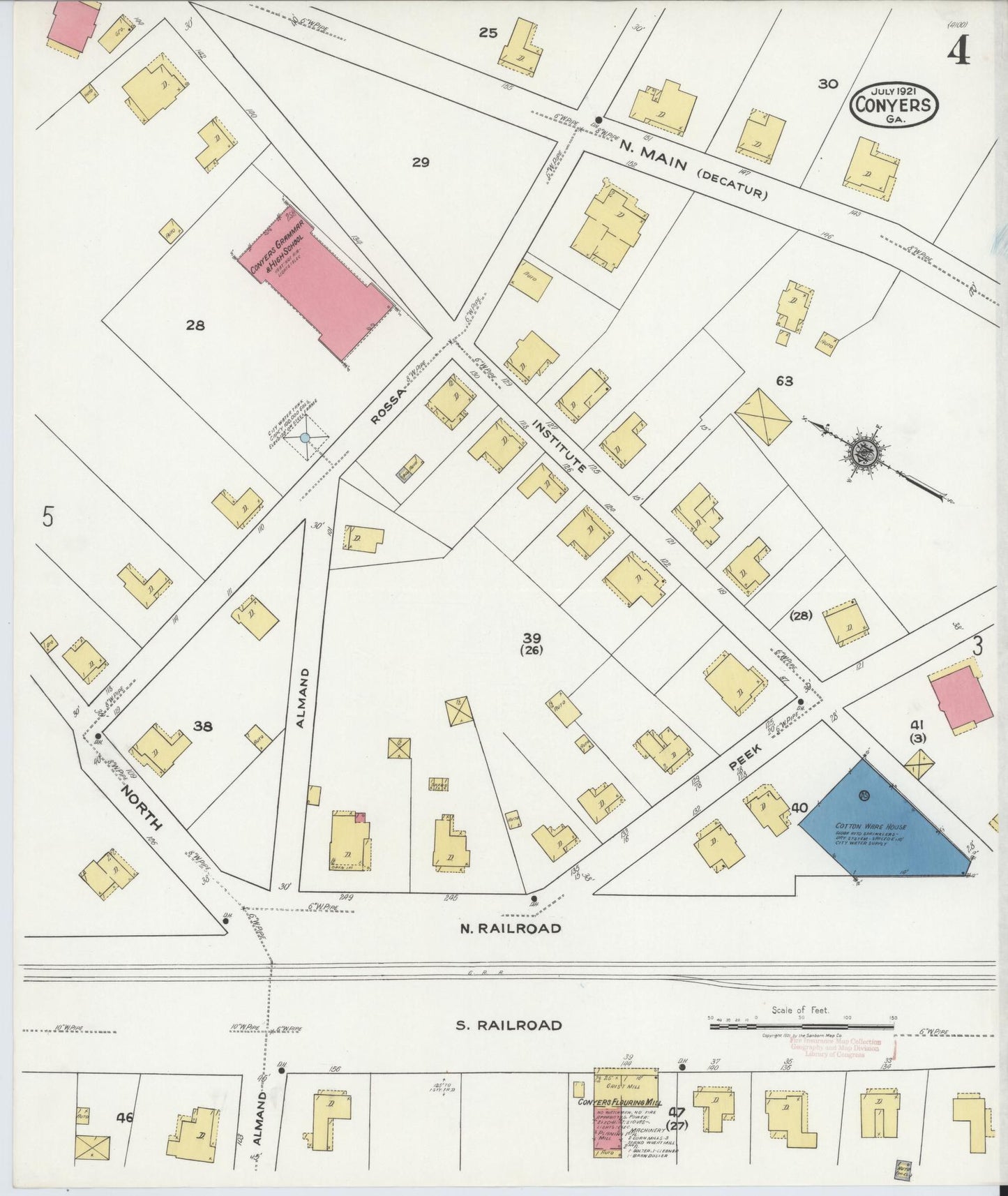Sanborn Fire Insurance Map from Conyers, Rockdale County, Georgia (1921), Sheet #0004 - Complete Map Set gallery image, historic Sanborn map, vintage wall art, Georgia Georgia