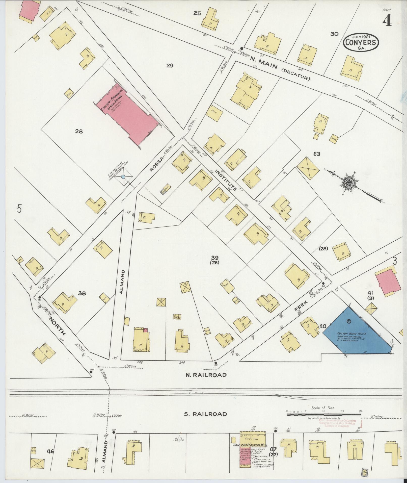Sanborn Fire Insurance Map from Conyers, Rockdale County, Georgia (1921), Sheet #0004 - Complete Map Set gallery image, historic Sanborn map, vintage wall art, Georgia Georgia