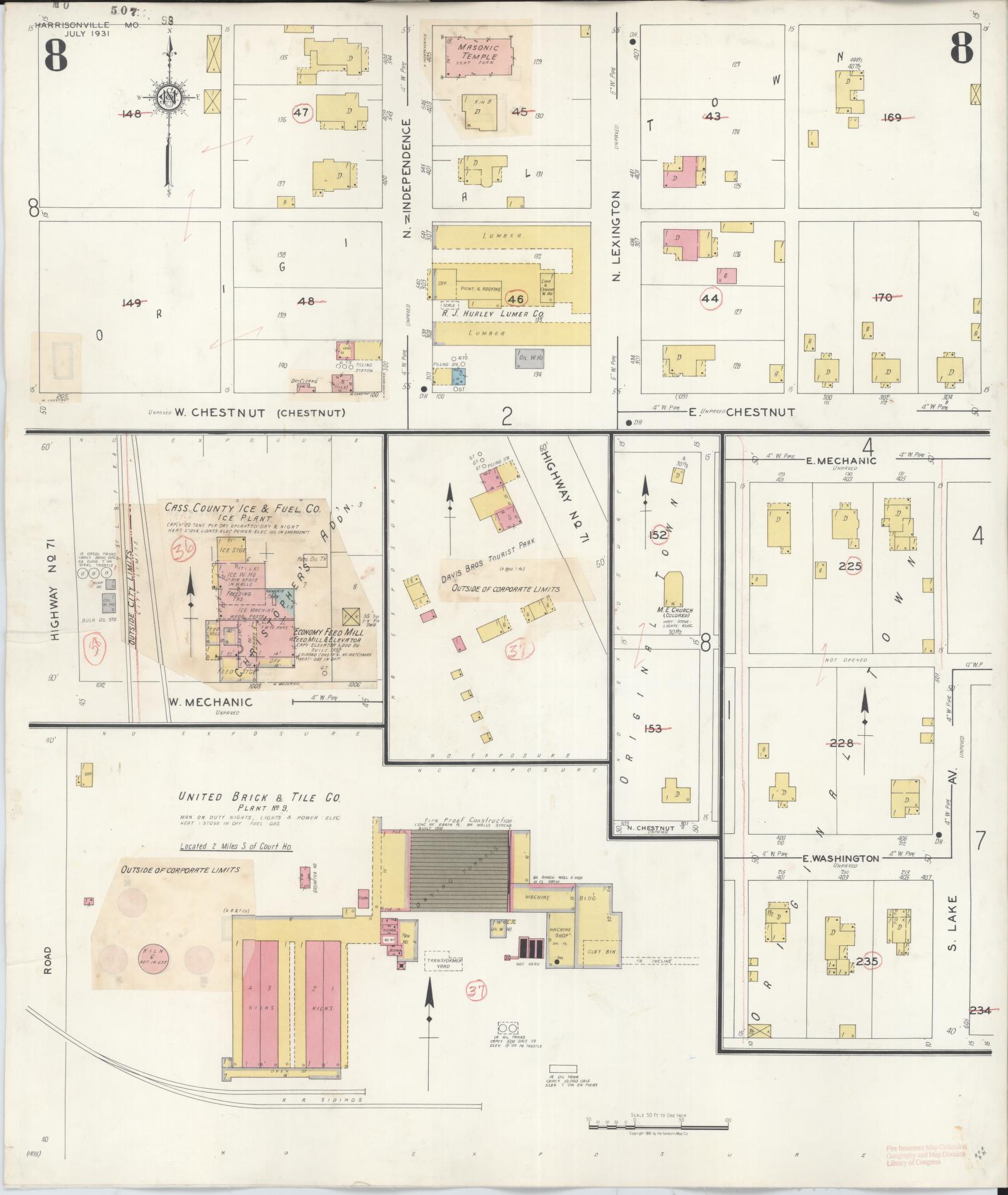 Sanborn Fire Insurance Map from Harrisonville, Cass County, Missouri (1939), Sheet #0008 - Complete Map Set gallery image, historic Sanborn map, vintage wall art, Missouri Missouri