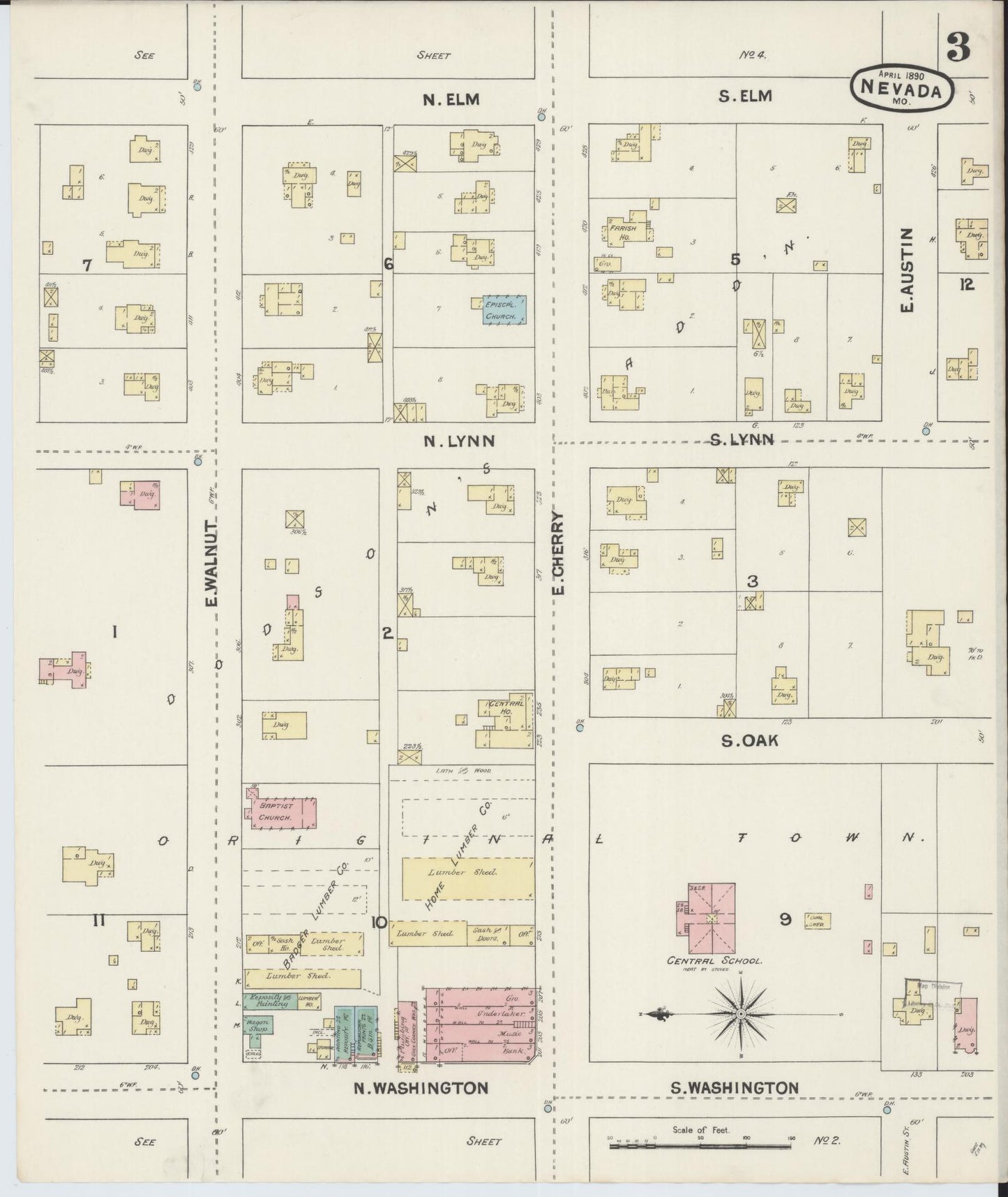 Sanborn Fire Insurance Map from Nevada, Vernon County, Missouri (1890), Sheet #0003 - Historic Sanborn Fire Insurance Map Print, vintage old map wall art, antique decor, genealogy gift, Nevada Nevada map