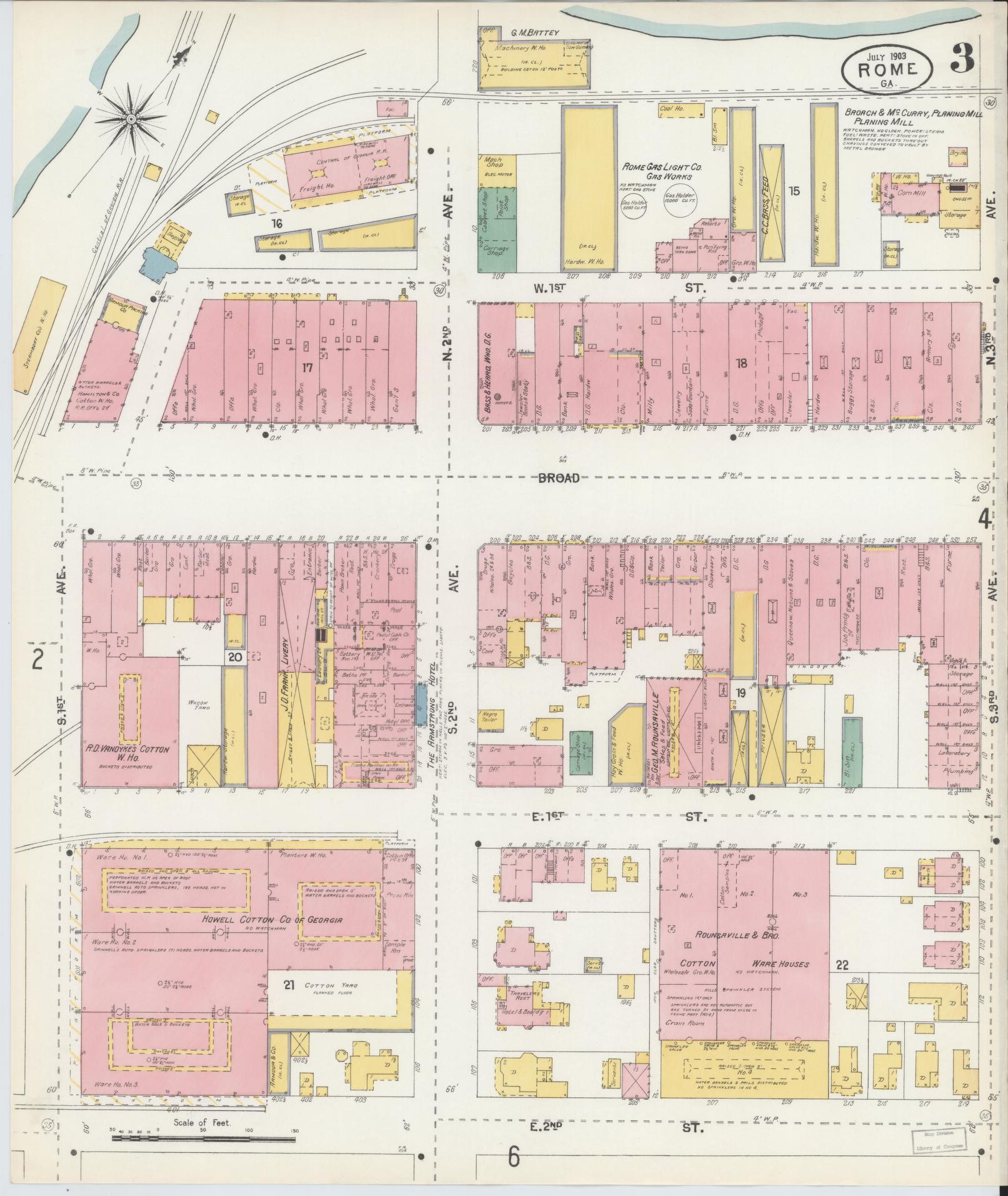 Sanborn Fire Insurance Map from Rome, Floyd County, Georgia (1903), Sheet #0003 - Historic Sanborn Fire Insurance Map Print, vintage old map wall art, antique decor, genealogy gift, Georgia Georgia map