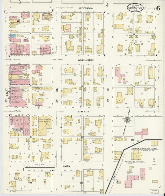 Sanborn Fire Insurance Map from Covington, Fountain County, Indiana (1910), Sheet #0006 - Historic Sanborn Fire Insurance Map Print, vintage old map wall art, antique decor, genealogy gift, Indiana Indiana map