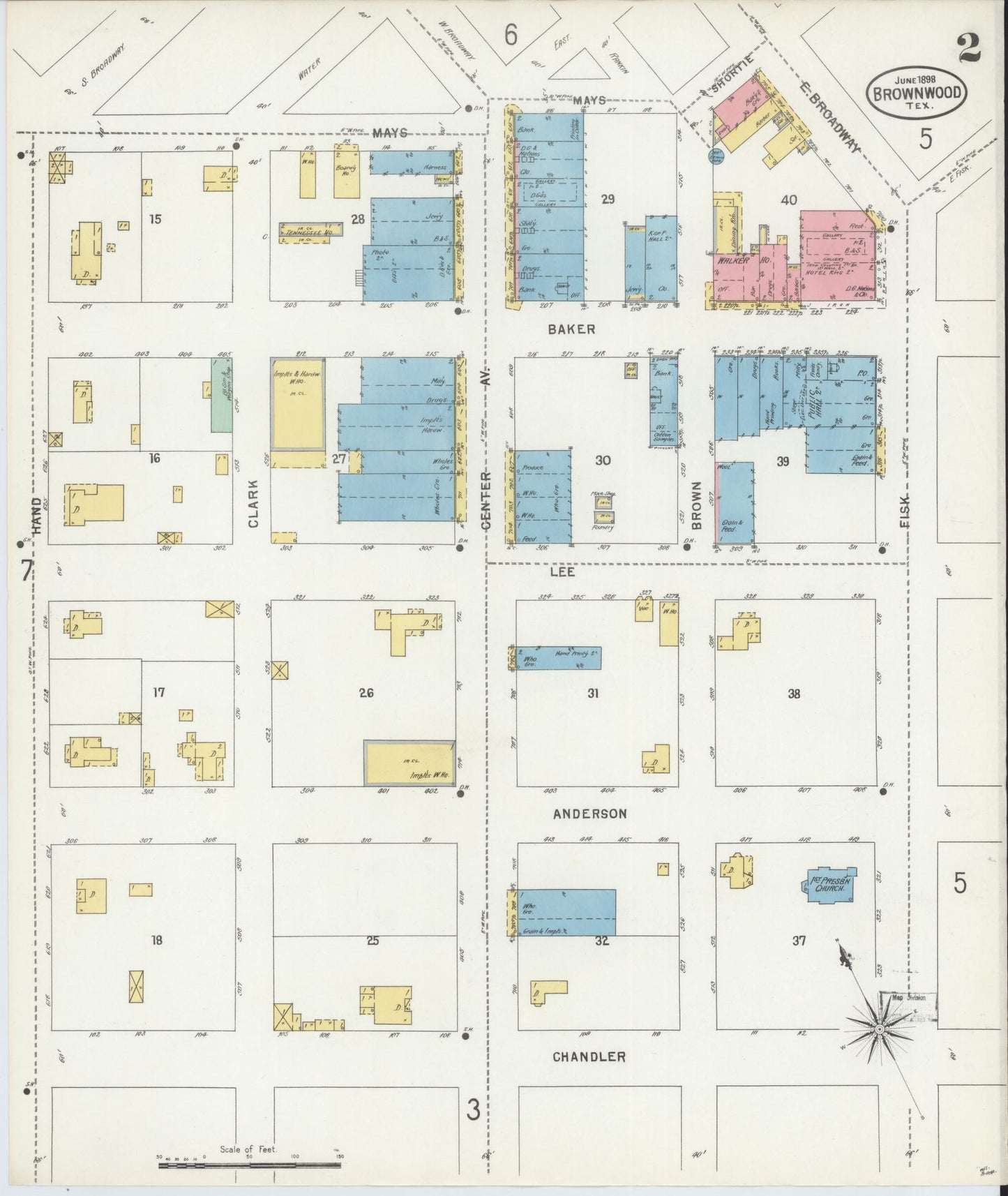 Sanborn Fire Insurance Map from Brownwood, Brown County, Texas (1898), Sheet #0002 - Historic Sanborn Fire Insurance Map Print, vintage old map wall art, antique decor, genealogy gift, Texas Texas map