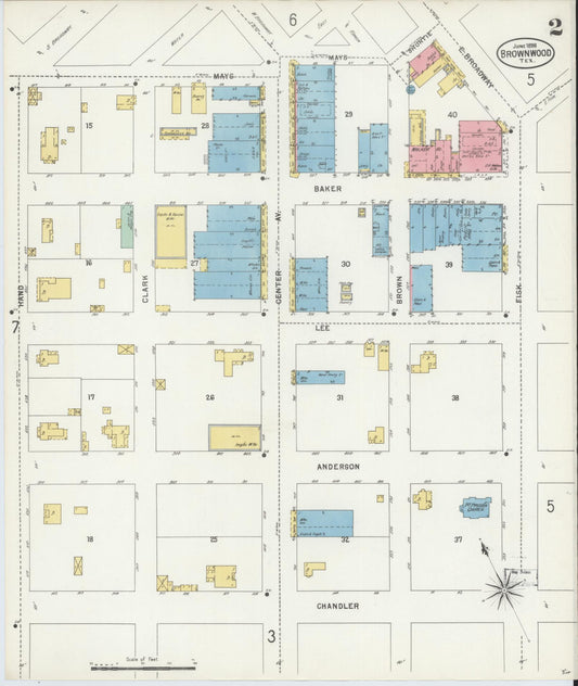 Sanborn Fire Insurance Map from Brownwood, Brown County, Texas (1898), Sheet #0002 - Historic Sanborn Fire Insurance Map Print, vintage old map wall art, antique decor, genealogy gift, Texas Texas map