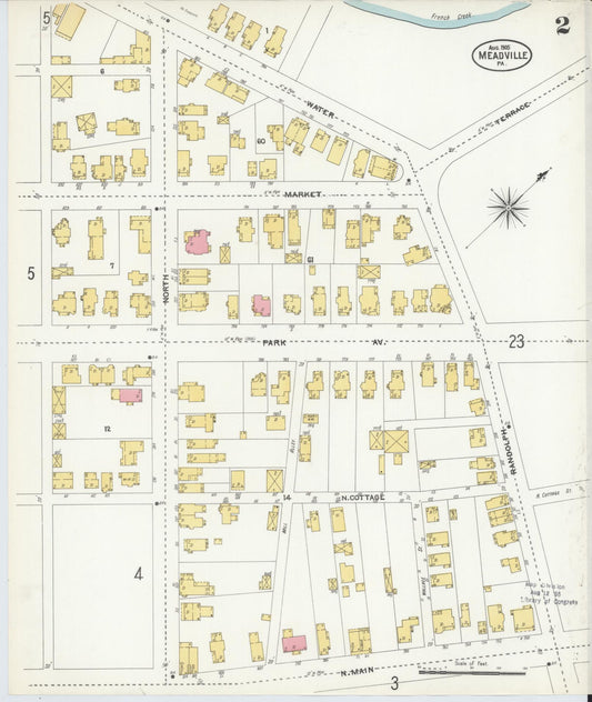 Sanborn Fire Insurance Map from Meadville, Crawford County, Pennsylvania (1905), Sheet #0002 - Historic Sanborn Fire Insurance Map Print, vintage old map wall art, antique decor, genealogy gift, Pennsylvania Pennsylvania map
