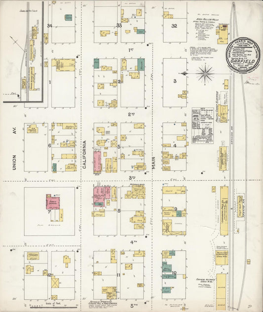 Sanborn Fire Insurance Map from Garfield, Whitman County, Washington (1896), Sheet #0001 - Historic Sanborn Fire Insurance Map Print, vintage old map wall art, antique decor, genealogy gift, Washington Washington map
