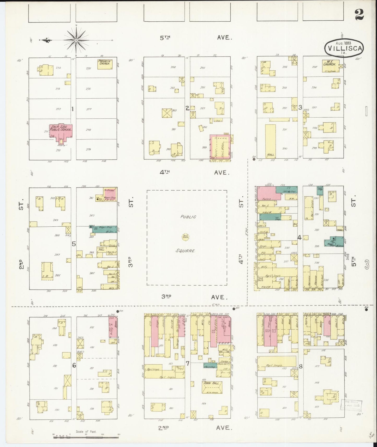 Sanborn Fire Insurance Map from Villisca, Montgomery County, Iowa (1893), Sheet #0002 - Historic Sanborn Fire Insurance Map Print, vintage old map wall art