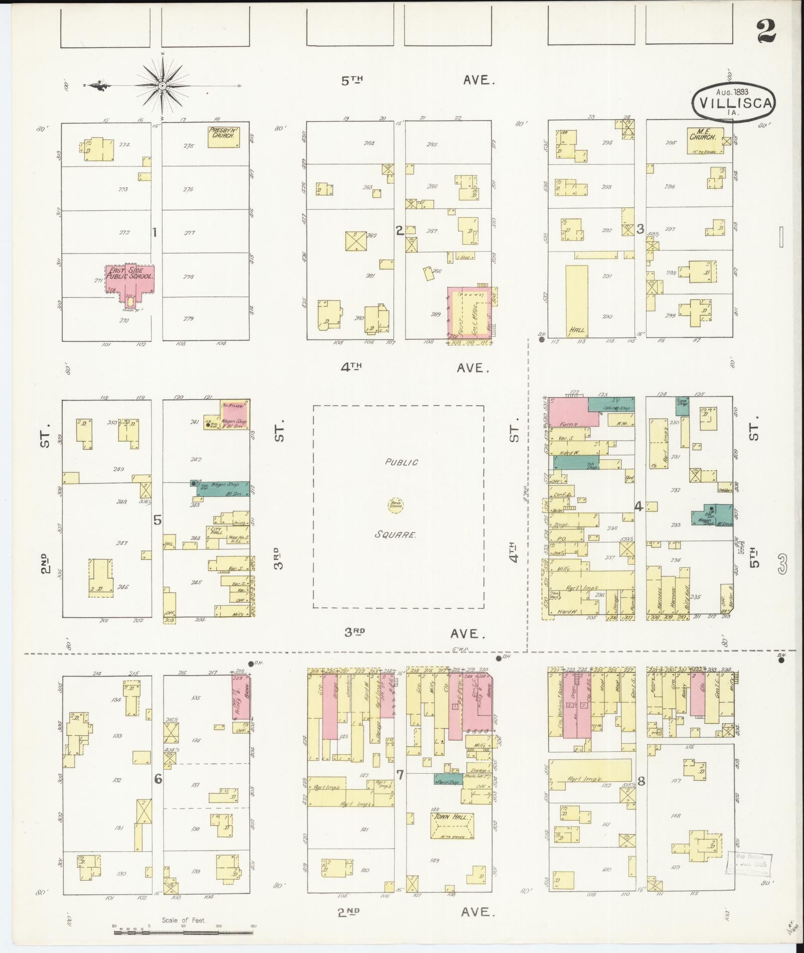 Sanborn Fire Insurance Map from Villisca, Montgomery County, Iowa (1893), Sheet #0002 - Historic Sanborn Fire Insurance Map Print, vintage old map wall art