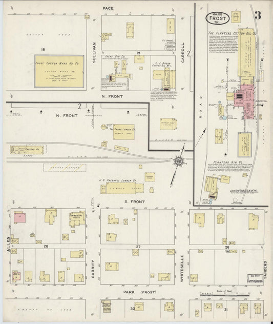 Sanborn Fire Insurance Map from Frost, Navarro County, Texas (1915), Sheet #0003 - Historic Sanborn Fire Insurance Map Print, vintage old map wall art, antique decor, genealogy gift, Texas Texas map