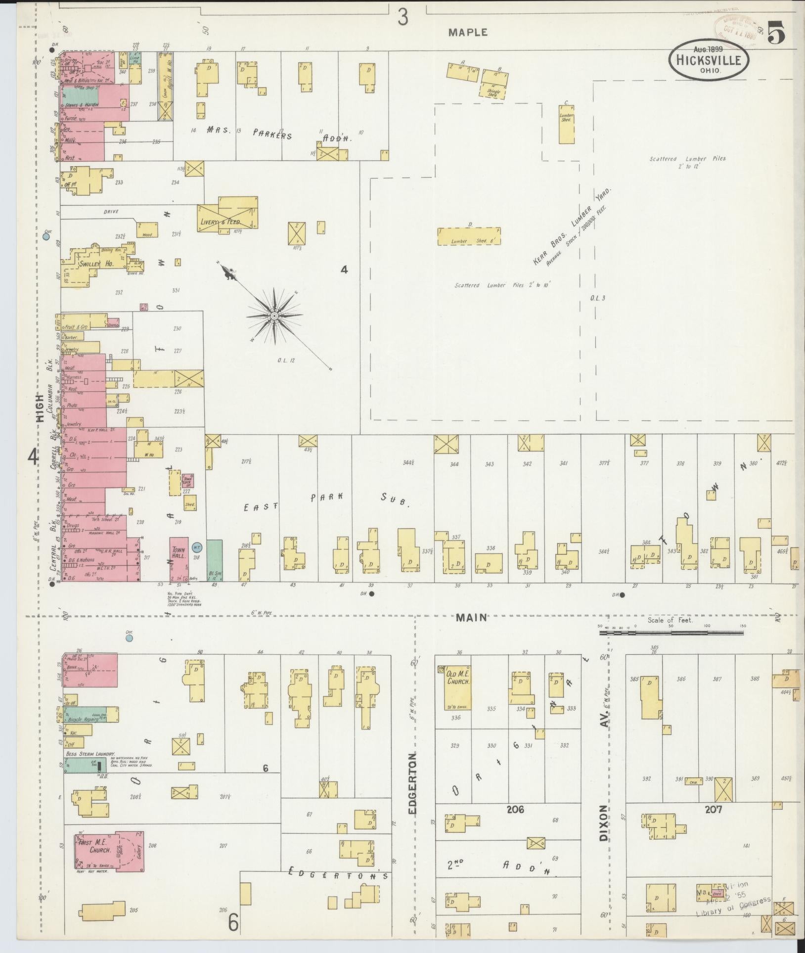 Sanborn Fire Insurance Map from Hicksville, Defiance County, Ohio (1899), Sheet #0005 - Historic Sanborn Fire Insurance Map Print, vintage old map wall art, antique decor, genealogy gift, Ohio Ohio map