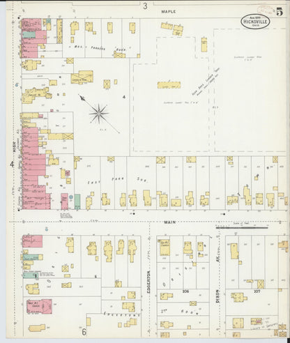 Sanborn Fire Insurance Map from Hicksville, Defiance County, Ohio (1899), Sheet #0005 - Historic Sanborn Fire Insurance Map Print, vintage old map wall art, antique decor, genealogy gift, Ohio Ohio map