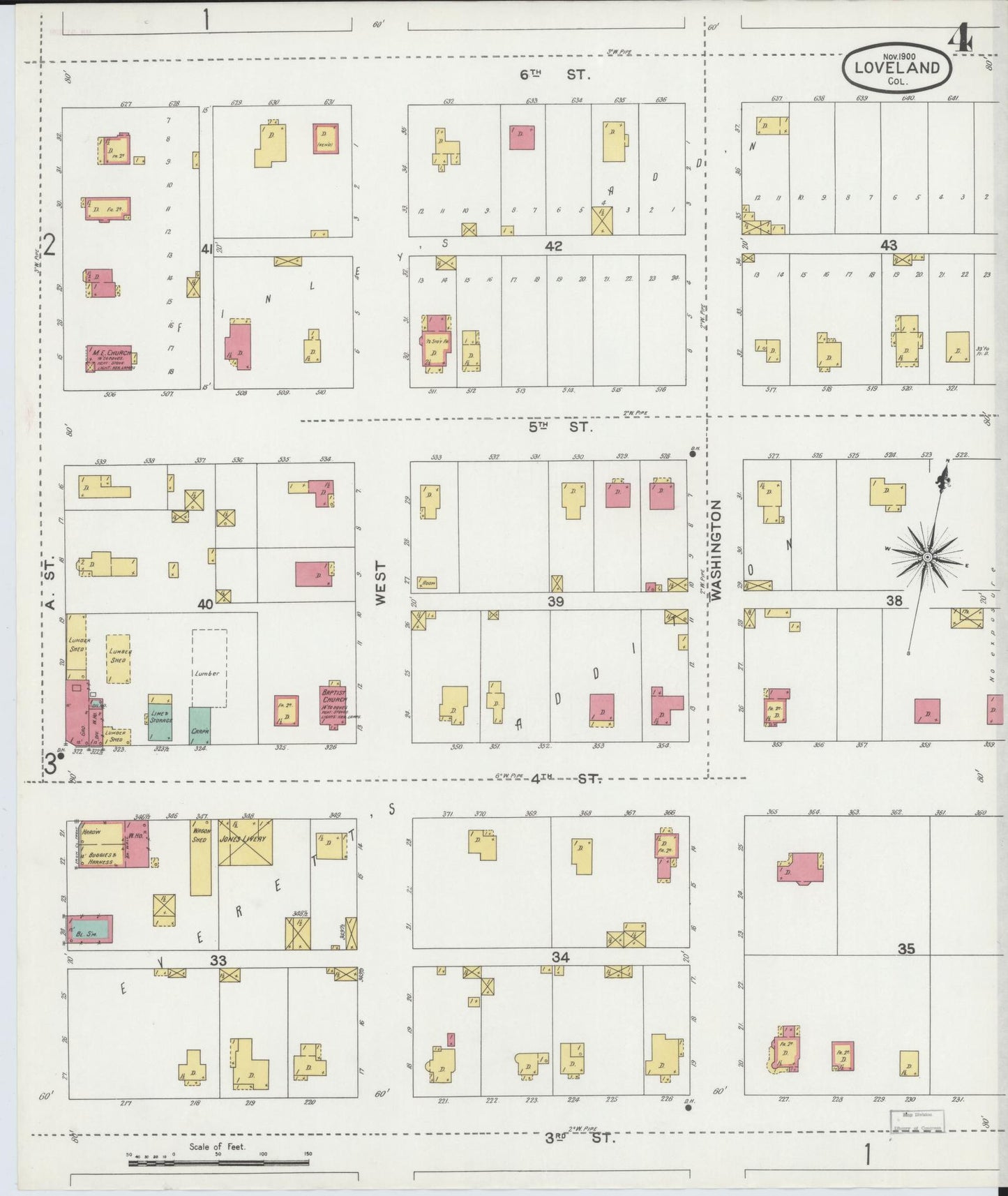 Sanborn Fire Insurance Map from Loveland, Larimer County, Colorado (1900), Sheet #0004 - Historic Sanborn Fire Insurance Map Print, vintage old map wall art, antique decor, genealogy gift, Colorado Colorado map
