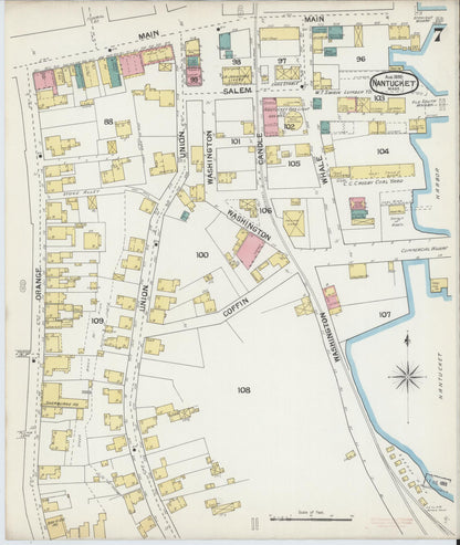 Sanborn Fire Insurance Map from Nantucket, Nantucket County, Massachusetts (1892), Sheet #0007 - Historic Sanborn Fire Insurance Map Print, vintage old map wall art, antique decor, genealogy gift, Massachusetts Massachusetts map