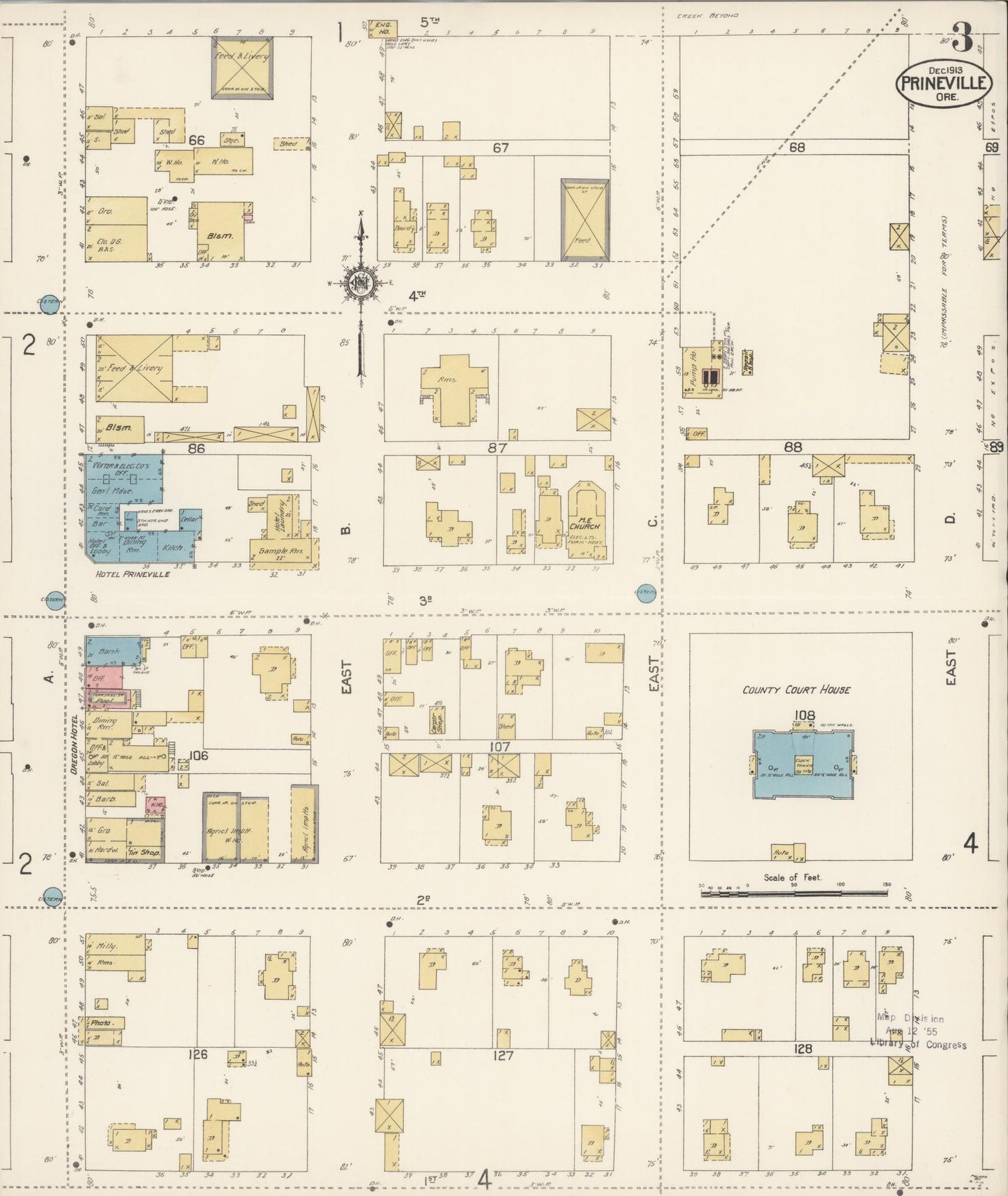 Sanborn Fire Insurance Map from Prineville, Crook County, Oregon (1913), Sheet #0003 - Complete Map Set gallery image, historic Sanborn map, vintage wall art, Oregon Oregon