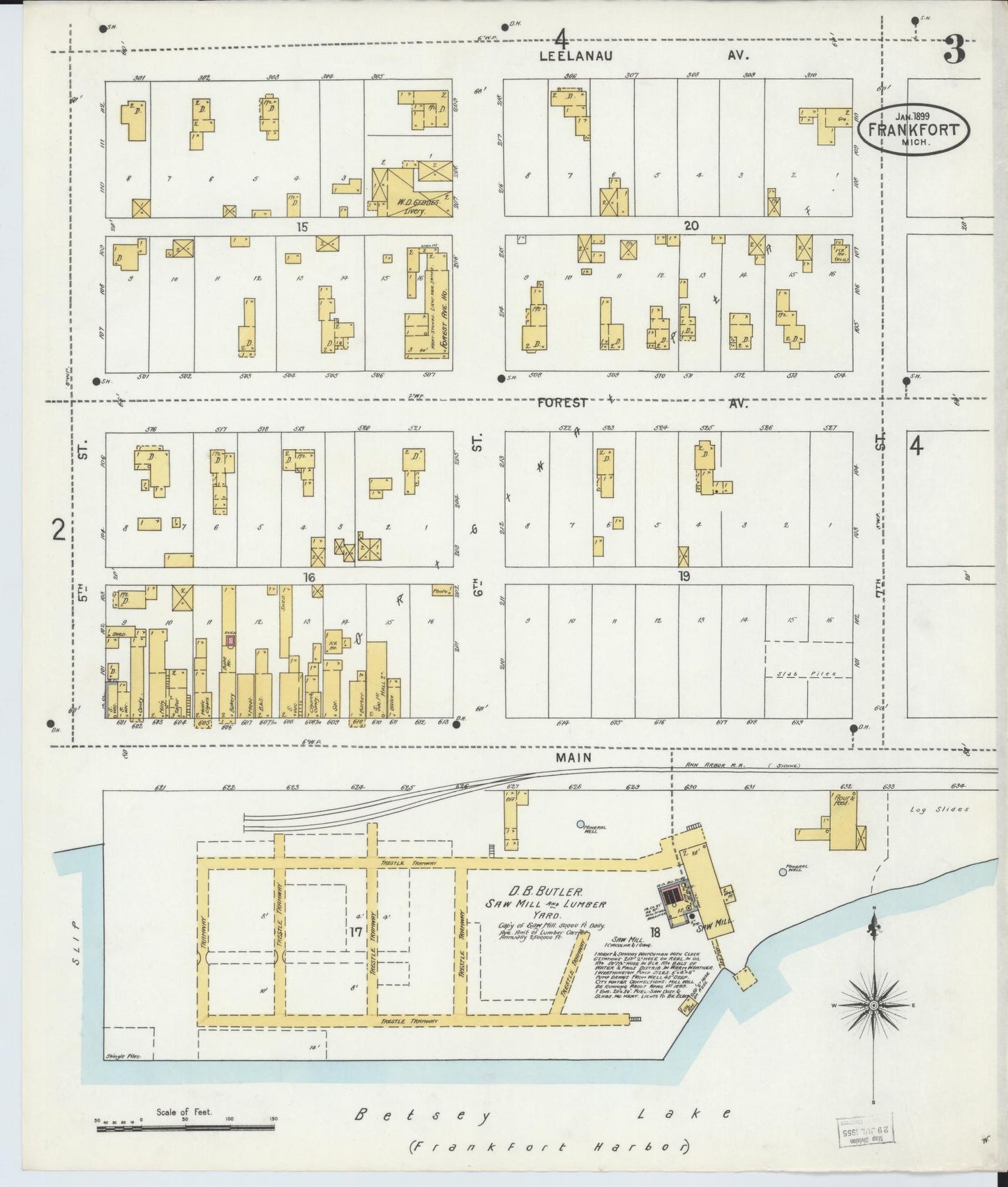 Sanborn Fire Insurance Map from Frankfort, Benzie County, Michigan (1899), Sheet #0003 - Historic Sanborn Fire Insurance Map Print, vintage old map wall art, antique decor, genealogy gift, Michigan Michigan map