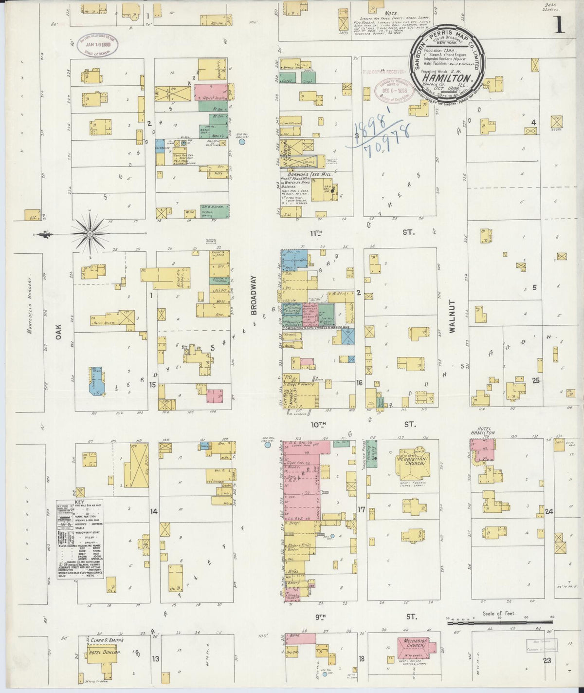 Sanborn Fire Insurance Map from Hamilton, Hancock County, Illinois (1898), Sheet #0001 - Historic Sanborn Fire Insurance Map Print, vintage old map wall art, antique decor, genealogy gift, Illinois Illinois map