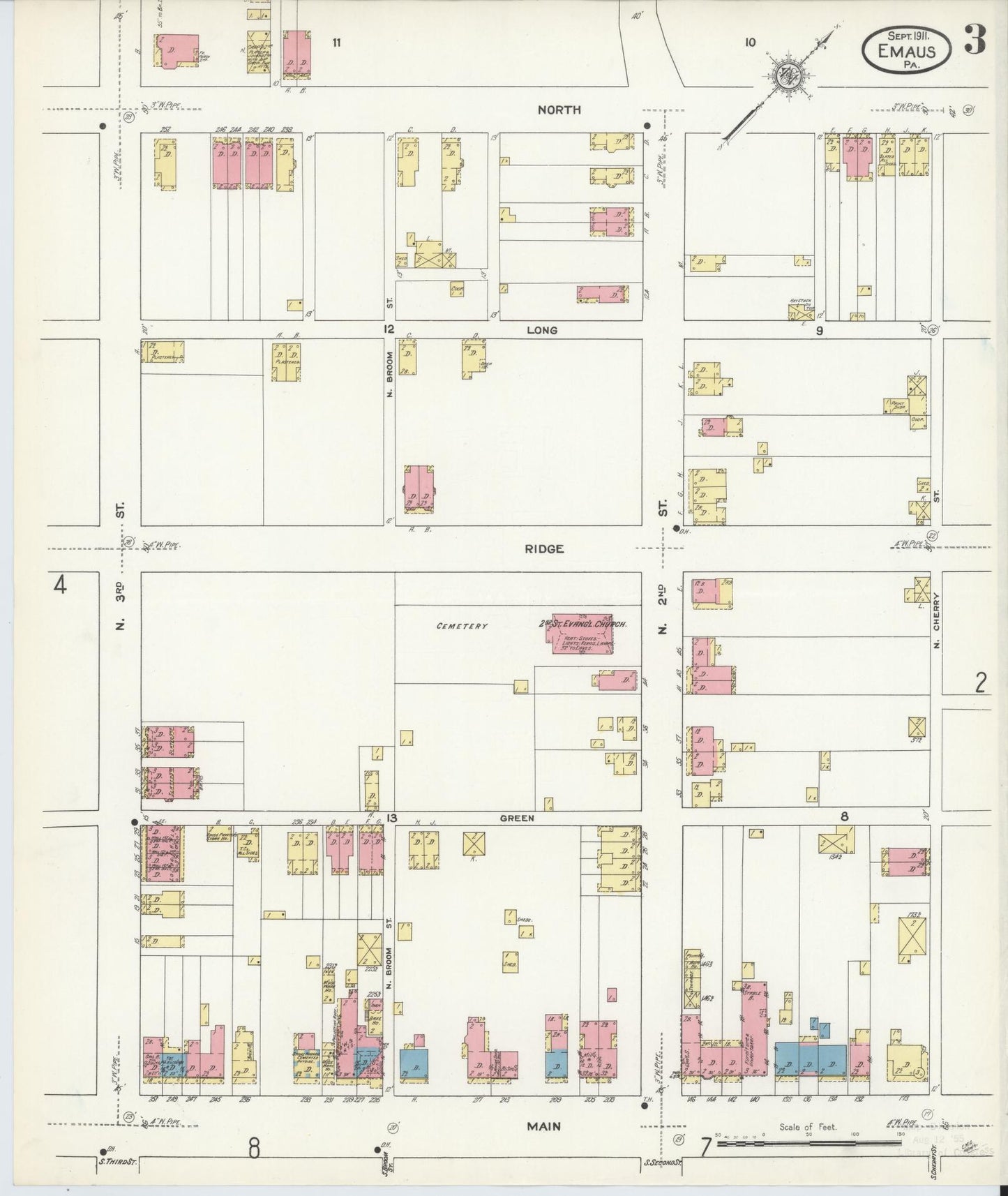 Sanborn Fire Insurance Map from Emaus, Lehigh County, Pennsylvania (1911), Sheet #0003 - Historic Sanborn Fire Insurance Map Print, vintage old map wall art, antique decor, genealogy gift, Pennsylvania Pennsylvania map
