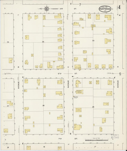 Sanborn Fire Insurance Map from Kentwood, Tangipahoa Parish, Louisiana (1915), Sheet #0004 - Historic Sanborn Fire Insurance Map Print, vintage old map wall art, antique decor, genealogy gift, Louisiana Louisiana map
