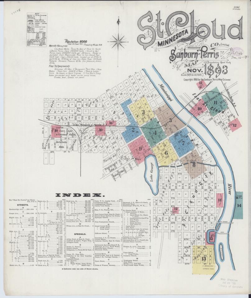 Sanborn Fire Insurance Map from Saint Cloud, Stearns, Benton, and Sherburne Counties, Minnesota. (1893) – Map View