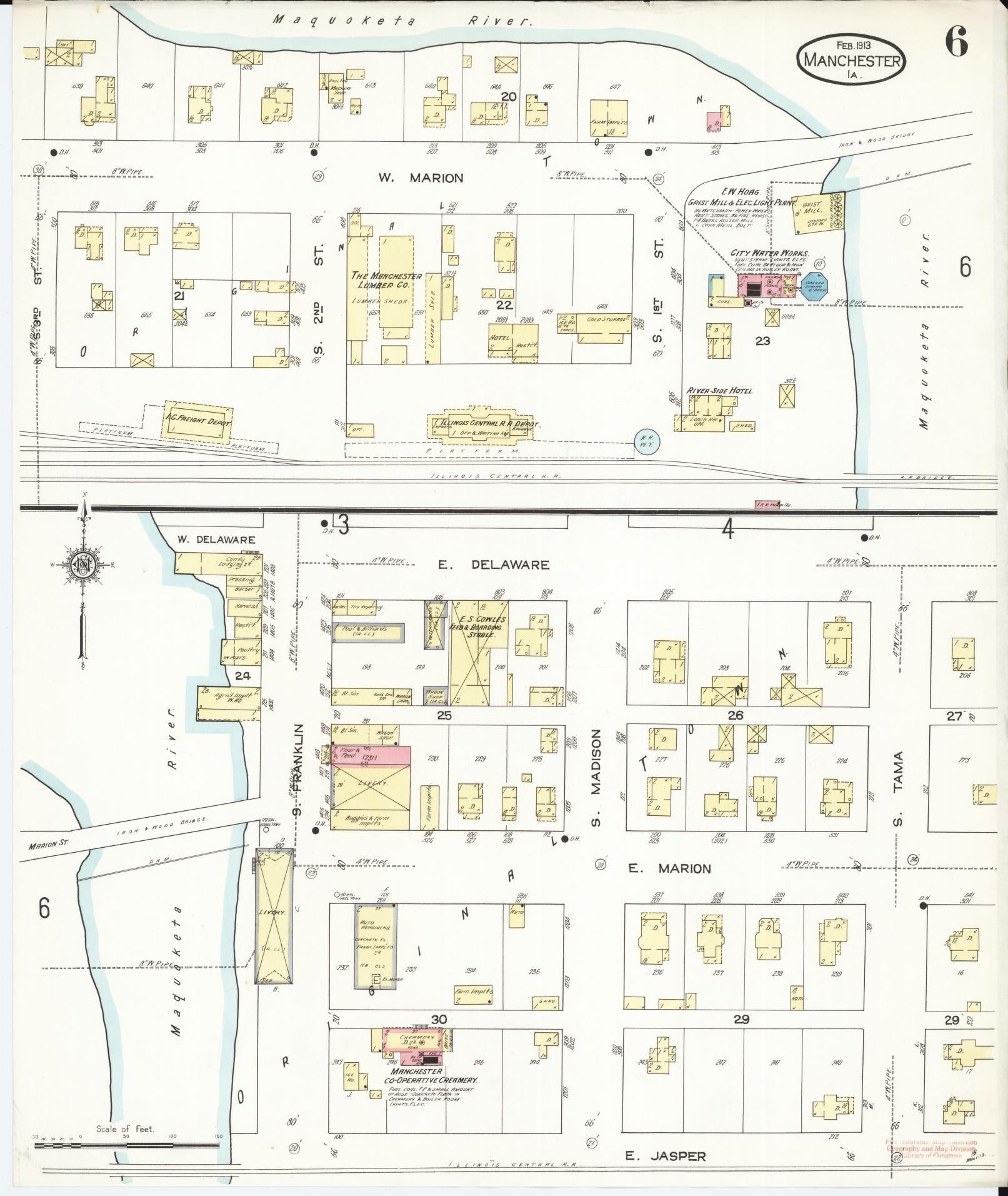 Sanborn Fire Insurance Map from Manchester, Delaware County, Iowa (1913), Sheet #0006 - Complete Map Set gallery image, historic Sanborn map, vintage wall art, Manchester Delaware