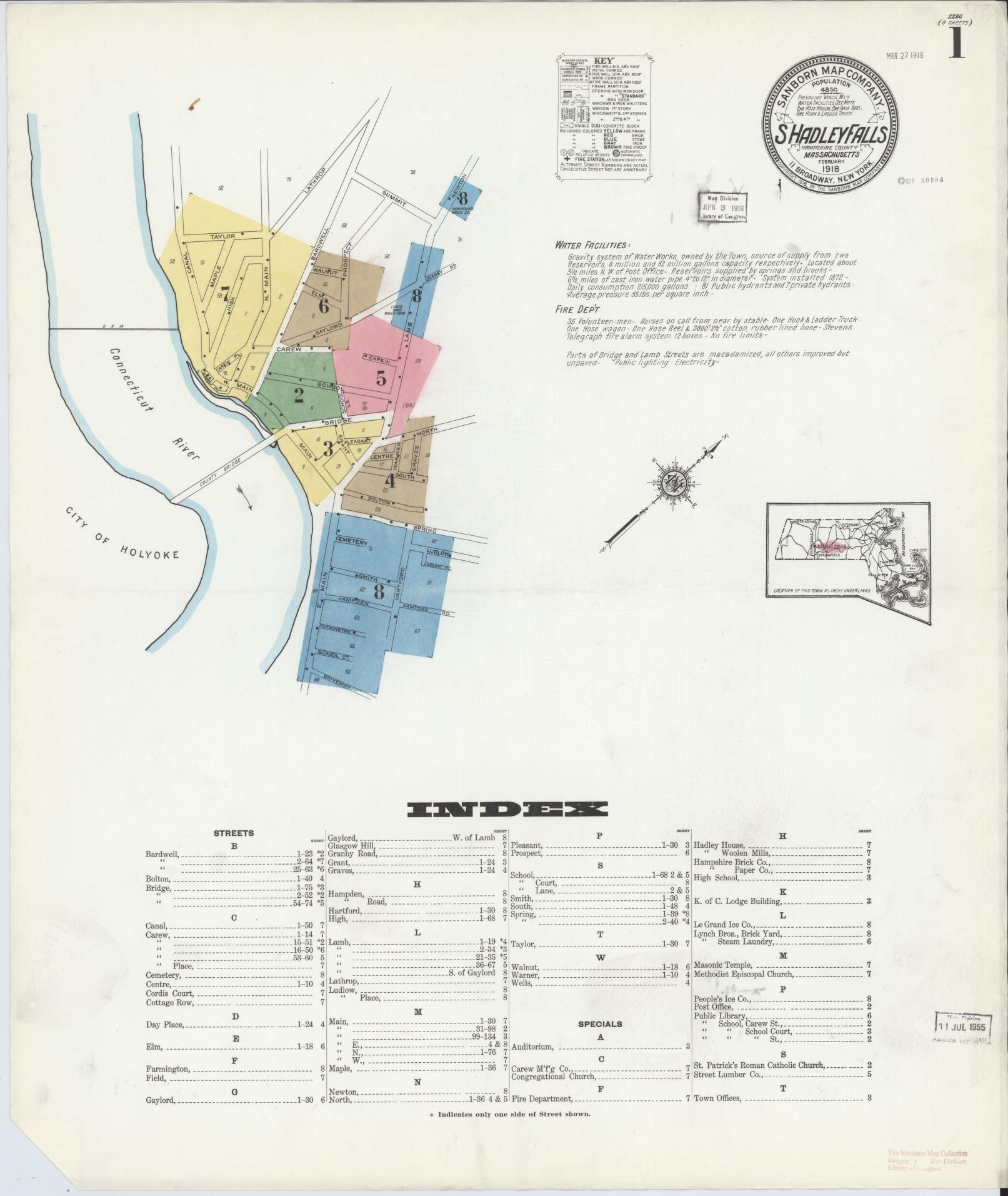 Sanborn Fire Insurance Map from South Hadley Falls, Hampshire County, Massachusetts. (1918) – Historic Sanborn Fire Insurance Map Print