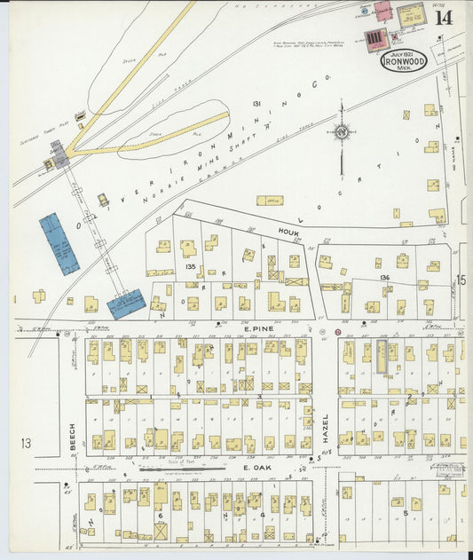 Sanborn Fire Insurance Map from Ironwood, Gogebic County, Michigan (1921), Sheet #0014 - Historic Sanborn Fire Insurance Map Print, vintage old map wall art, antique decor, genealogy gift, Michigan Michigan map