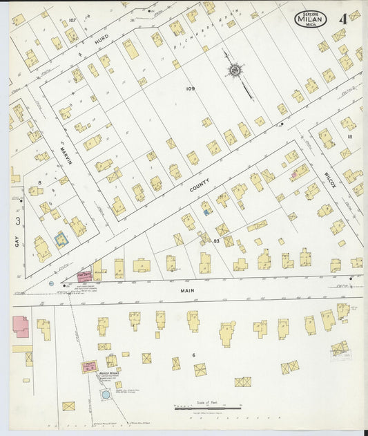 Sanborn Fire Insurance Map from Milan, Washtenaw And Monroe Counties, Michigan (1916), Sheet #0004 - Historic Sanborn Fire Insurance Map Print, vintage old map wall art, antique decor, genealogy gift, Michigan Michigan map