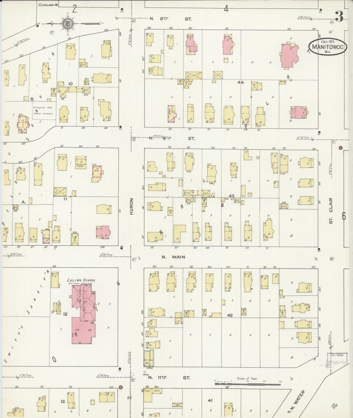 Sanborn Fire Insurance Map from Manitowoc, Manitowoc County, Wisconsin (1912), Sheet #0003 - Complete Map Set gallery image, historic Sanborn map, vintage wall art, Wisconsin Wisconsin